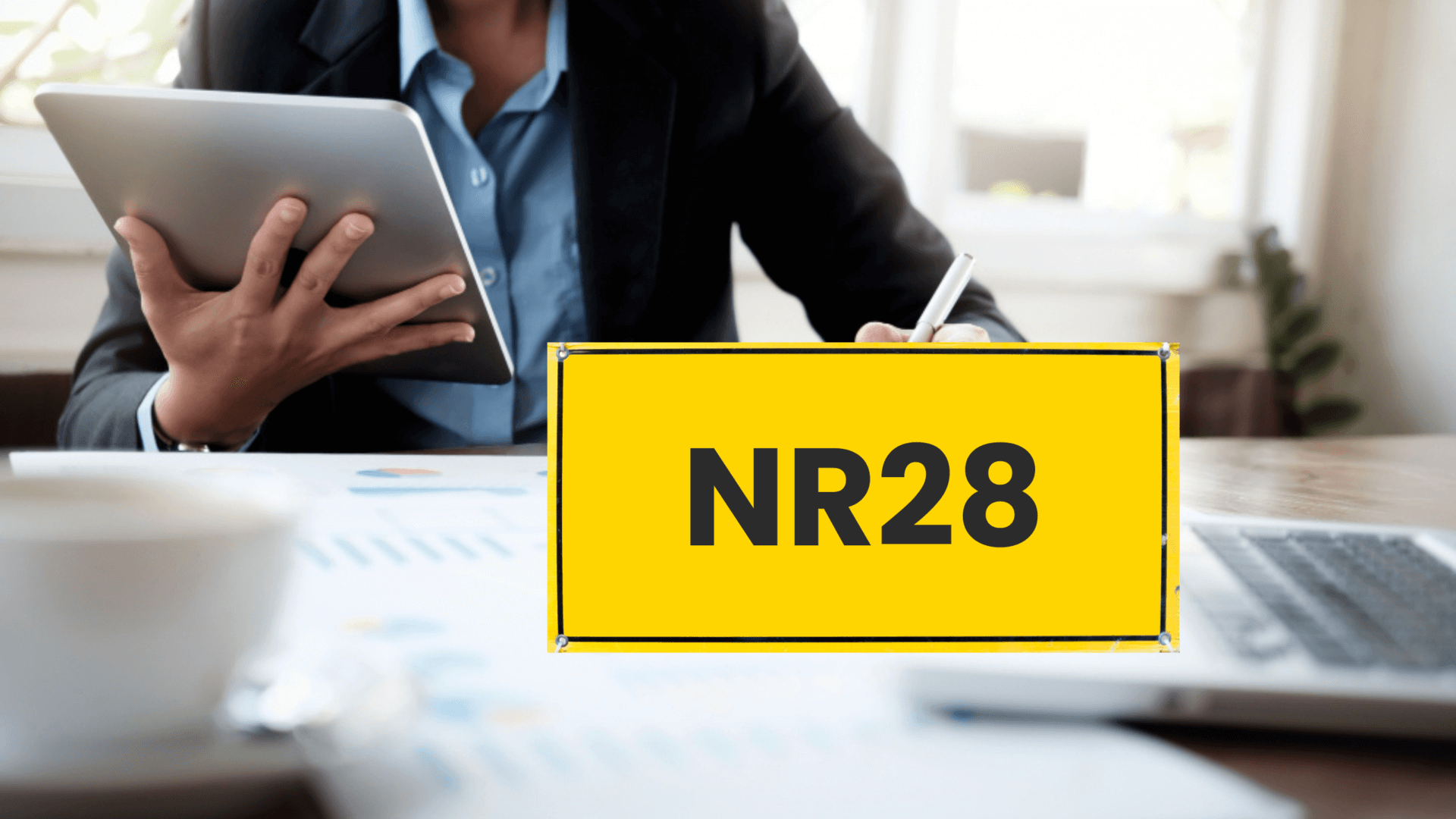 Auditor fiscal inspecionando documentos e condições de segurança em uma empresa, conforme a NR-28.